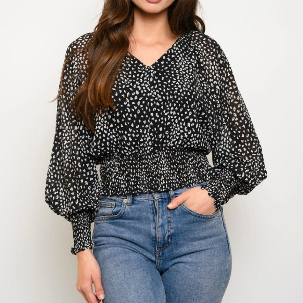 Dalmatian Print Bishop sleeve blouse - black